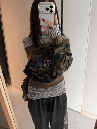 Military American Camo Oversized Cropped Sweatshirt