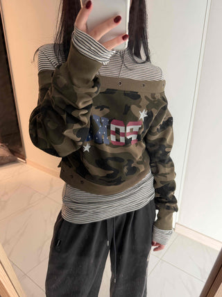 Military American Camo Oversized Cropped Sweatshirt