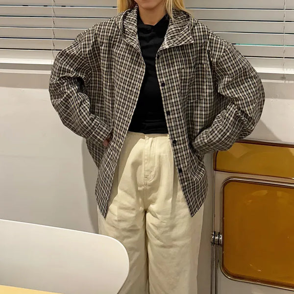 Mogul check boxy hooded shirt jacket