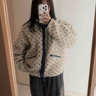 Cute Dot Pattern Fleece Reversible Quilted Short Padded Jumper
