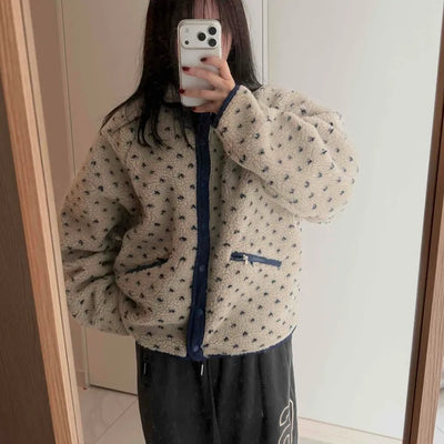 Cute Dot Pattern Fleece Reversible Quilted Short Padded Jumper