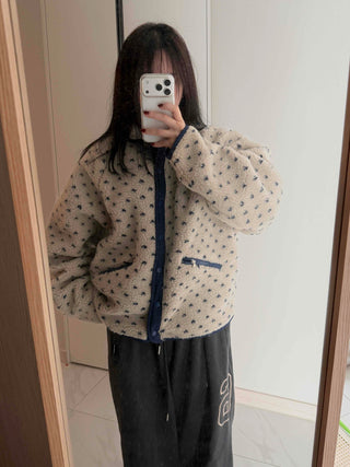 Cute Dot Pattern Fleece Reversible Quilted Short Padded Jumper