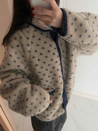 Cute Dot Pattern Fleece Reversible Quilted Short Padded Jumper