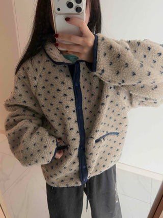 Cute Dot Pattern Fleece Reversible Quilted Short Padded Jumper