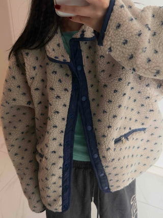 Cute Dot Pattern Fleece Reversible Quilted Short Padded Jumper