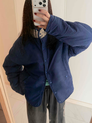 Cute Dot Pattern Fleece Reversible Quilted Short Padded Jumper