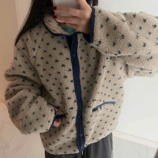 Cute Dot Pattern Fleece Reversible Quilted Short Padded Jumper