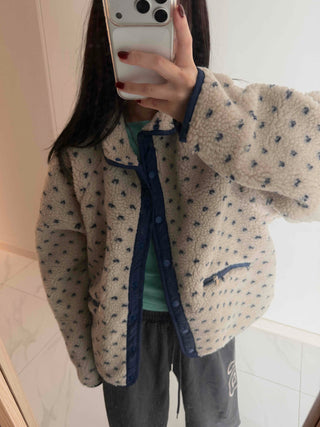 Cute Dot Pattern Fleece Reversible Quilted Short Padded Jumper