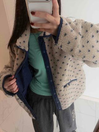 Cute Dot Pattern Fleece Reversible Quilted Short Padded Jumper