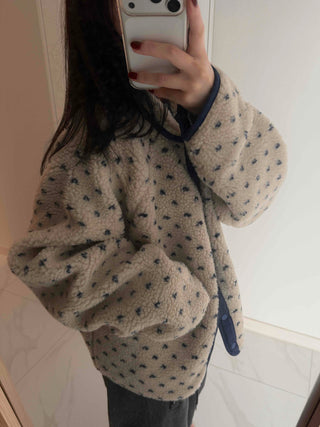 Cute Dot Pattern Fleece Reversible Quilted Short Padded Jumper