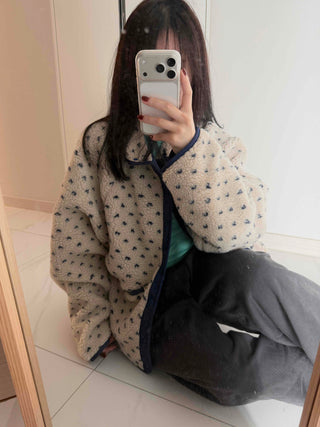 Cute Dot Pattern Fleece Reversible Quilted Short Padded Jumper