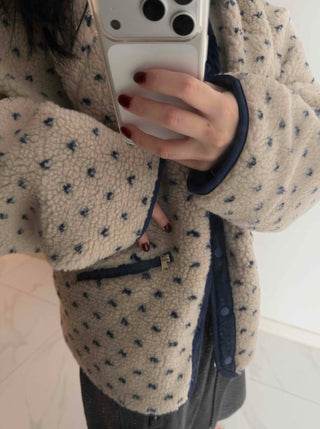 Cute Dot Pattern Fleece Reversible Quilted Short Padded Jumper
