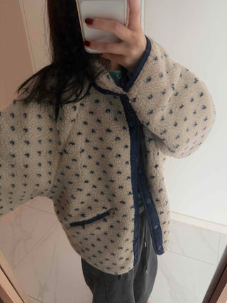 Cute Dot Pattern Fleece Reversible Quilted Short Padded Jumper