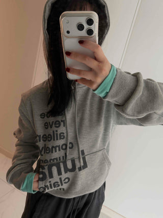 Vintage Lettering Print Loose Fit Crop Hoodie