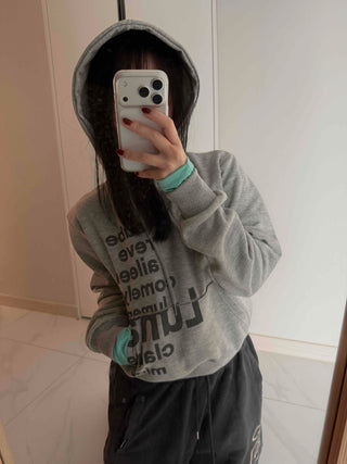 Vintage Lettering Print Loose Fit Crop Hoodie