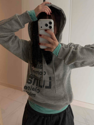 Vintage Lettering Print Loose Fit Crop Hoodie