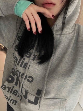 Vintage Lettering Print Loose Fit Crop Hoodie