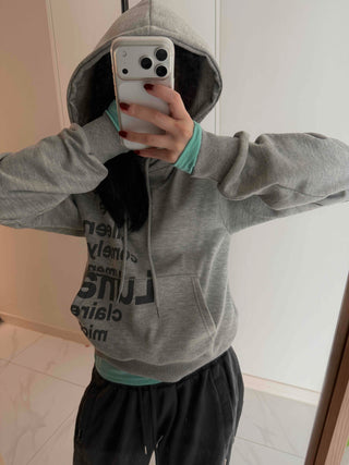Vintage Lettering Print Loose Fit Crop Hoodie