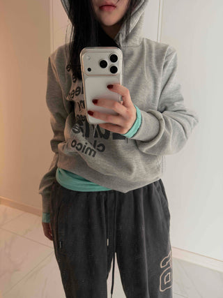 Vintage Lettering Print Loose Fit Crop Hoodie