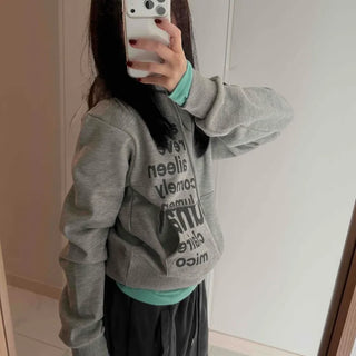 Vintage Lettering Print Loose Fit Crop Hoodie