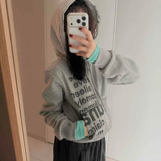 Vintage Lettering Print Loose Fit Crop Hoodie