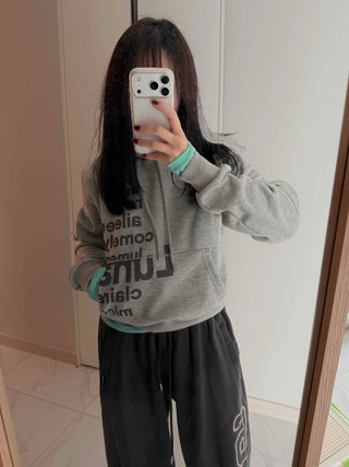 Vintage Lettering Print Loose Fit Crop Hoodie