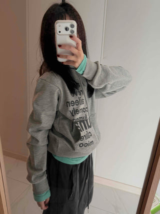 Vintage Lettering Print Loose Fit Crop Hoodie