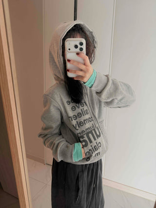 Vintage Lettering Print Loose Fit Crop Hoodie