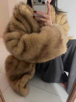Pocket Loose Fit Midi Fur Coat Jacket