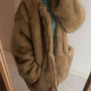 Pocket Loose Fit Midi Fur Coat Jacket