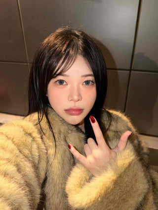 Pocket Loose Fit Midi Fur Coat Jacket