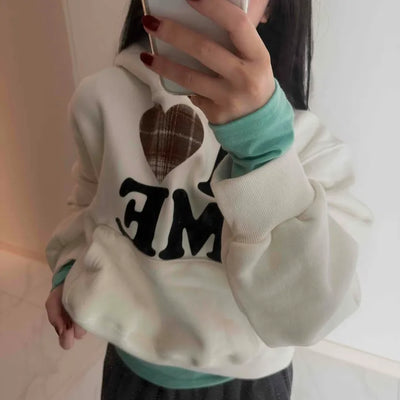 Heart Patch Lining, Accent Color Mix, Balloon Sleeve Hoodie