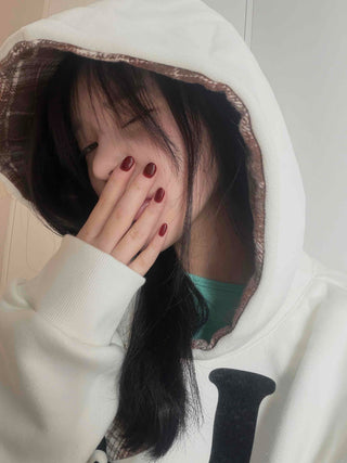 Heart Patch Lining, Accent Color Mix, Balloon Sleeve Hoodie