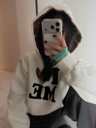 Heart Patch Lining, Accent Color Mix, Balloon Sleeve Hoodie
