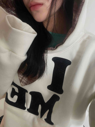 Heart Patch Lining, Accent Color Mix, Balloon Sleeve Hoodie