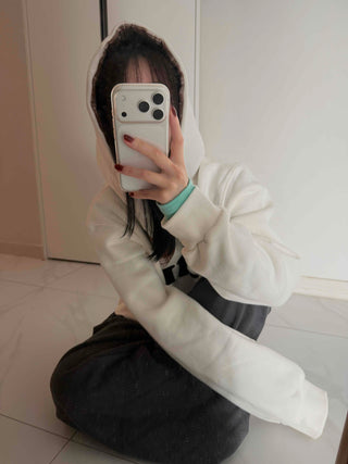Heart Patch Lining, Accent Color Mix, Balloon Sleeve Hoodie