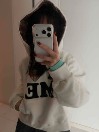Heart Patch Lining, Accent Color Mix, Balloon Sleeve Hoodie