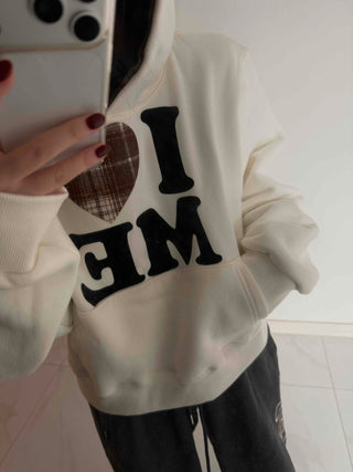 Heart Patch Lining, Accent Color Mix, Balloon Sleeve Hoodie