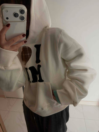 Heart Patch Lining, Accent Color Mix, Balloon Sleeve Hoodie
