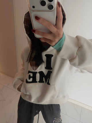 Heart Patch Lining, Accent Color Mix, Balloon Sleeve Hoodie