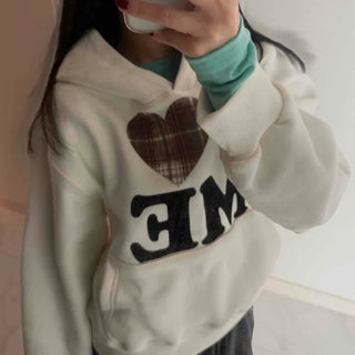 Heart Patch Lining, Accent Color Mix, Balloon Sleeve Hoodie