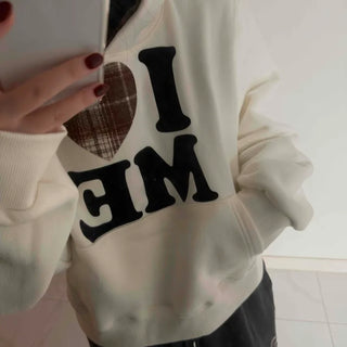 Heart Patch Lining, Accent Color Mix, Balloon Sleeve Hoodie