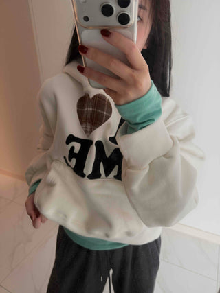 Heart Patch Lining, Accent Color Mix, Balloon Sleeve Hoodie