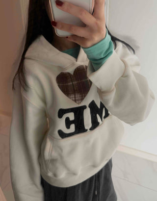 Heart Patch Lining, Accent Color Mix, Balloon Sleeve Hoodie
