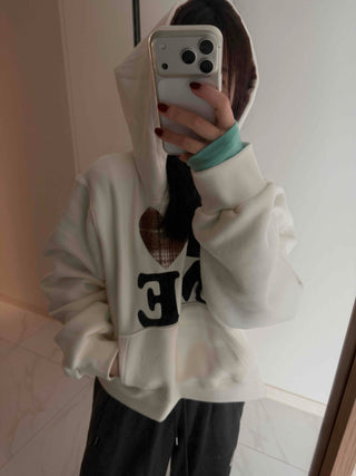 Heart Patch Lining, Accent Color Mix, Balloon Sleeve Hoodie