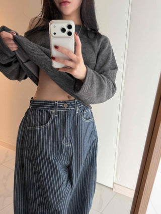 Pinstripe High-Waisted Wide Cotton Pants