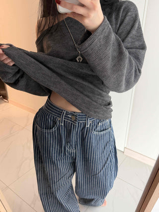 Pinstripe High-Waisted Wide Cotton Pants