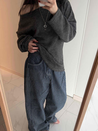 Pinstripe High-Waisted Wide Cotton Pants