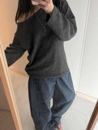 Pinstripe High-Waisted Wide Cotton Pants