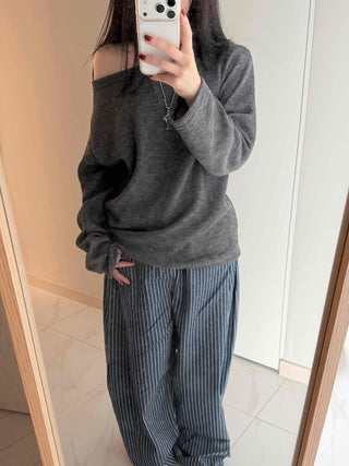 Pinstripe High-Waisted Wide Cotton Pants